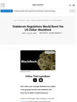 Stablecoin Regulations Would Boost the US Dollar: BlackRock