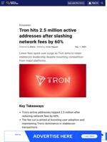 Tron hits 2.5 million active addresses after slashing network fees by 60%