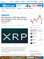 Will Ripple's XRP Momentum Be Enough to Hit $10 by Year-End 2025? ⋆ ZyCrypto