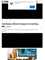 Coinbase: Altcoin Season Is Coming - U.Today