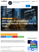 BTC News: JP Morgan Still Believes Bitcoin Is Cheap Next To Gold | Live Bitcoin News