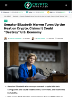 Senator Elizabeth Warren Turns Up the Heat on Crypto