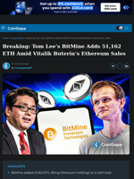 Tom Lee's BitMine Adds 51,162 ETH Amid Vitalik Buterin's Ethereum Sales