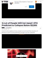 'A Lot of People Will Get Upset': ETH Predicted to Collapse Below $3,500 - U.Today