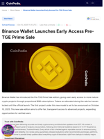 Binance Wallet Launches Early Access Pre-TGE Prime Sale