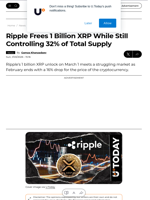 Ripple Frees 1 Billion XRP While Still Controlling 32% of Total Supply - U.Today
