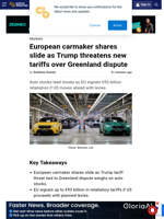 European carmaker shares slide as Trump threatens new tariffs over Greenland dispute
