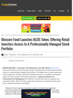 Blossom Fund Launches BLOS Token, Offering Retail Investors Access to A Professionally Managed Stock Portfolio