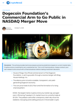 Dogecoin Foundation’s Commercial Arm to Go Public in NASDAQ Merger Move  - CryptoNewsZ