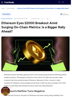 Ethereum Eyes $2000 Breakout Amid Surging On-Chain Metrics: Is a Bigger Rally Ahead?