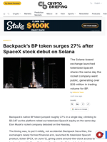 Backpack's BP token surges 27% after SpaceX stock debut on Solana