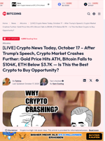 [LIVE] Crypto News Today, October 17 – After Trump’s Speech, Crypto Market Crashes Further: Gold Price Hits ATH, Bitcoin Falls to $104K, ETH Below $3.7K — Is This the Best Crypto to Buy Opportunity? - 99Bitcoins