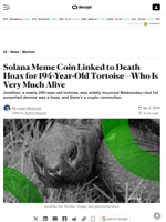 Solana Meme Coin Linked to Death Hoax for 194-Year-Old Tortoise—Who Is Very Much Alive - Decrypt