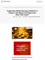 Trader Nets $535K Shorting CASHCAT in 2 Days: Is the Meme Coin Hype Over After 72% Crash?