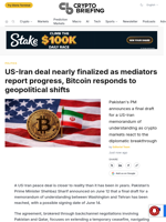 US-Iran deal nearly finalized as mediators report progress, Bitcoin responds to geopolitical shifts