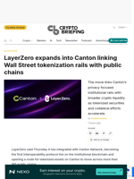 LayerZero expands into Canton linking Wall Street tokenization rails with public chains