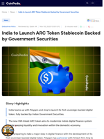 India to Launch ARC Token Stablecoin Backed by Government Securities
