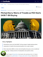 Michael Burry Warns of Trouble as FED Starts $40B T-Bill Buying