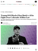 Trump DOJ Backs Elon Musk's xAI in Fight Over Colorado AI Bias Law - Decrypt