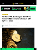 All Major U.S. Exchanges Have Now Removed Bitcoin and Ethereum ETF Options Caps - CoinCentral