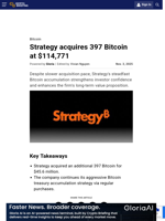 Strategy acquires 397 Bitcoin at $114,771