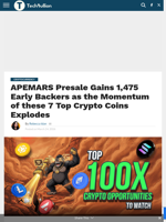 APEMARS Presale Gains 1,475 Early Backers as the Momentum of these 7 Top Crypto Coins Explodes - TechBullion