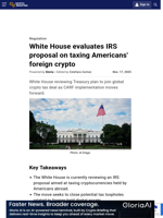 White House evaluates IRS proposal on taxing Americans' foreign crypto