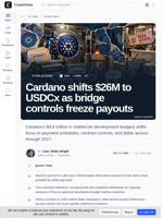 Cardano shifts $26M to USDCx as bridge controls freeze payouts