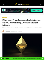 Ethereum Price Remains Bullish Above $2,800 Amid Rising Demand and ETF Inflows