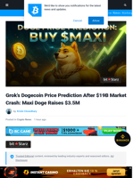 Grok's Dogecoin Price Prediction After $19B Market Crash: Maxi Doge Raises $3.5M