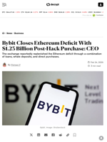 Bybit Closes Ethereum Deficit With $1.23 Billion Post-Hack Purchase: CEO - Decrypt