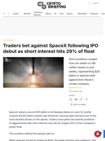 Traders bet against SpaceX following IPO debut as short interest hits 29% of float