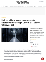 Delivery Hero board recommends shareholders accept Uber's €13 billion takeover bid