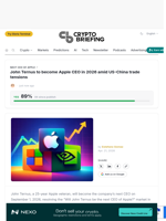 John Ternus to become Apple CEO in 2026 amid US-China trade tensions