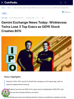Gemini Exchange News Today: Winklevoss Twins Lose 3 Top Execs