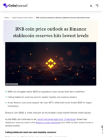 BNB coin price outlook as Binance stablecoin reserves hits lowest levels - CoinJournal