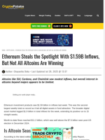 Ethereum Steals the Spotlight With $1.59B Inflows, But Not All Altcoins Are Winning