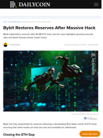 Bybit Restores Reserves After Massive Hack - DailyCoin