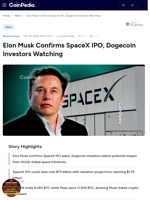 Elon Musk Confirms SpaceX IPO, Dogecoin Investors Watching