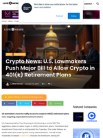 Crypto News: U.S. Lawmakers Push Major Bill to Allow Crypto in 401(k) Retirement Plans | Live Bitcoin News