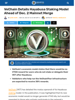 VeChain Details Hayabusa Staking Model Ahead of Dec. 2 Mainnet Merge