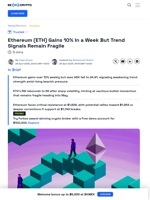 Ethereum Jumps 10% in a Week but Trend Shows Fragile Signs