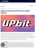 Upbit to List Canton (CC) Across Major Markets
