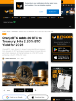 OranjeBTC Adds 20 BTC To Treasury, Hits 2.20% BTC Yield For 2026
