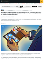 Mastercard Adds Stablecoin Settlement for Card Transactions