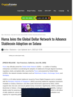 Huma Joins the Global Dollar Network to Advance Stablecoin Adoption on Solana