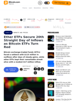 Ether ETFs Secure 20th Straight Day of Inflows as Bitcoin ETFs Turn Red – Markets and Prices Bitcoin News