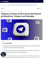 Telegram to Raise $1.5B in Bond Sale Backed by BlackRock, Citadel, and Mubadala