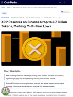 XRP Reserves on Binance Drop to 2.7 Billion Tokens, Marking Multi-Year Lows