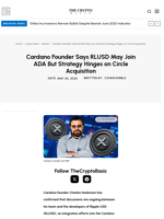Cardano Founder Says RLUSD May Join ADA But Strategy Hinges on Circle Acquisition